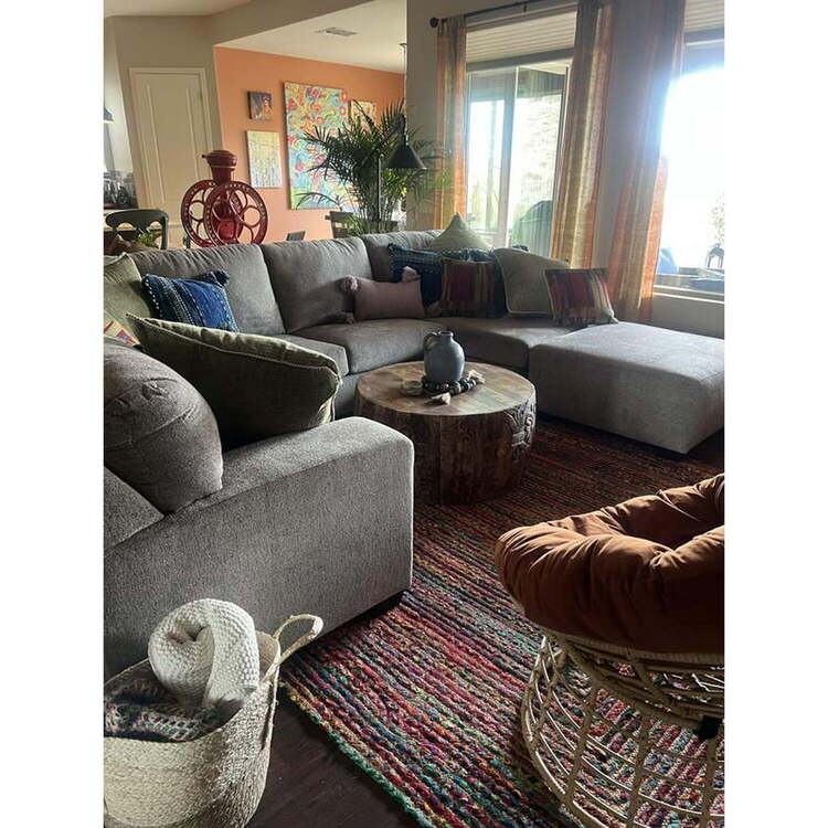 The Urban Port Rea 34 Inch Handcrafted Mango Wood Coffee Table, Round Drum Shape, Carved Damask Pattern, Walnut Brown - Image 1